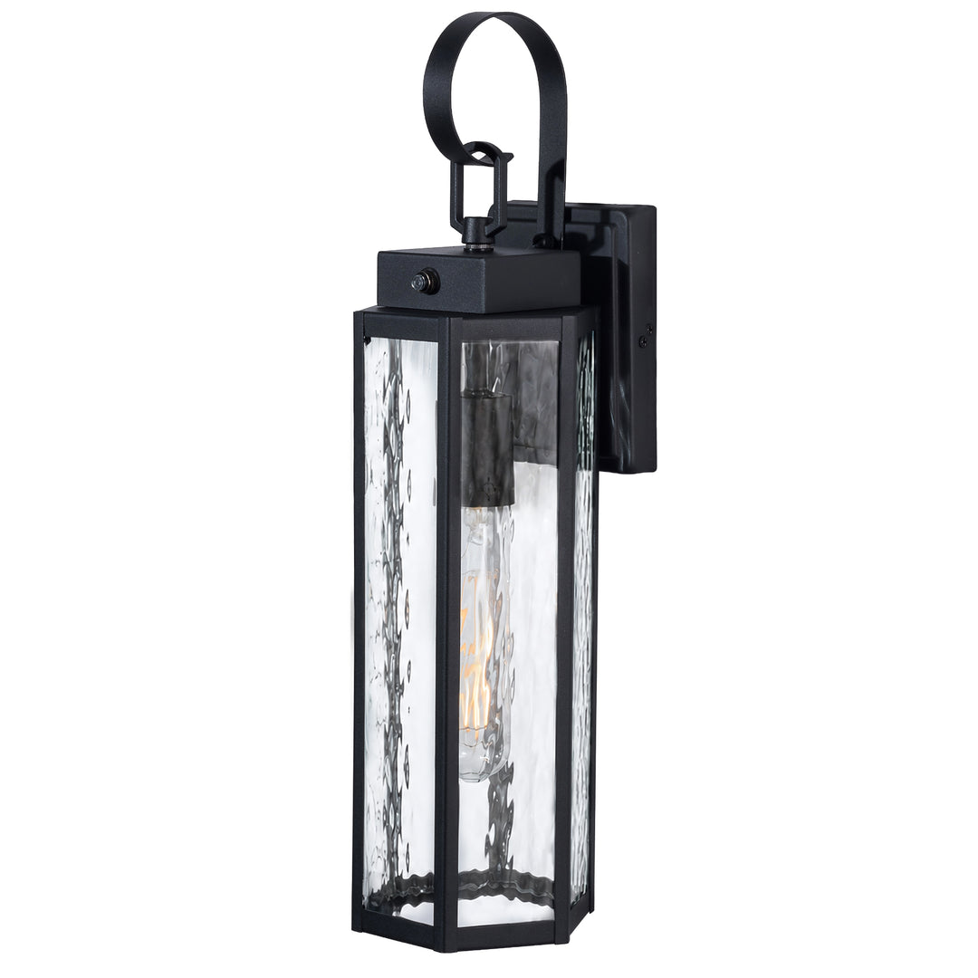 20" Farmhouse Outdoor Wall Sconce, Waterproof Dusk to Dawn Light with Matte Black Frame &amp; Water Ripple Glass 