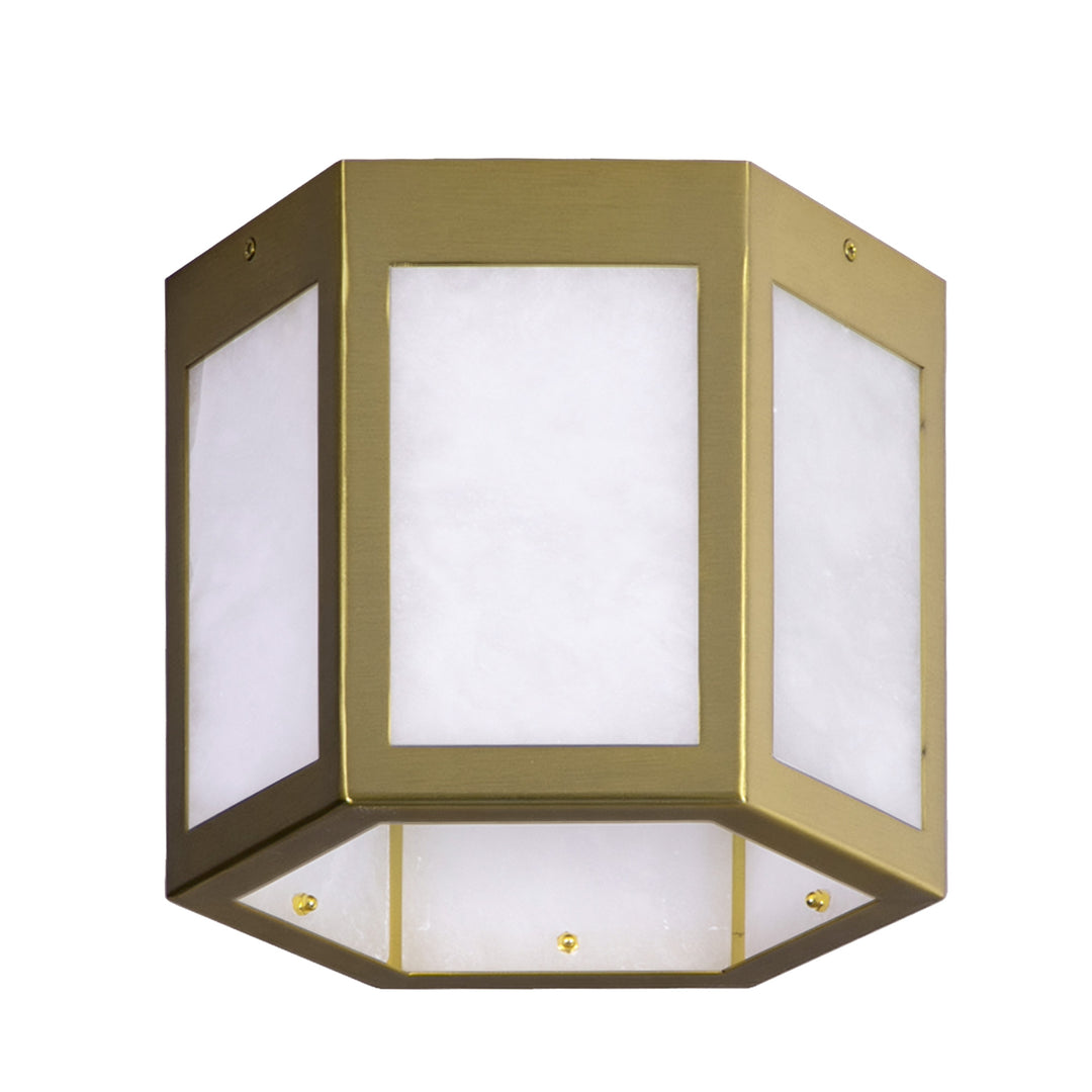 Nest 9.8" 1-Light Modern Brushed Brass White Jade Marble Lantern Flush Mount For Hallway/Entryway/Stairway #19238