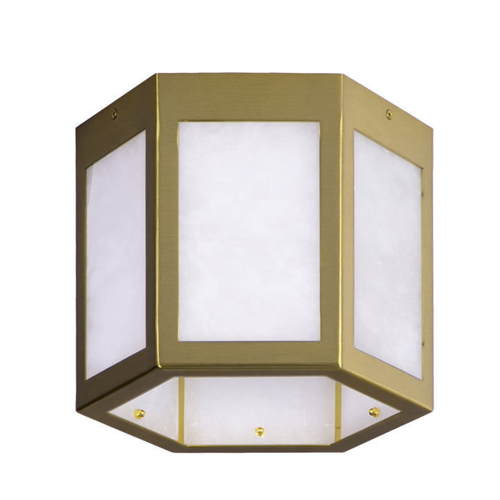 Nest 9.8" 1-Light Modern Brushed Brass White Jade Marble Lantern Flush Mount For Hallway/Entryway/Stairway #19238