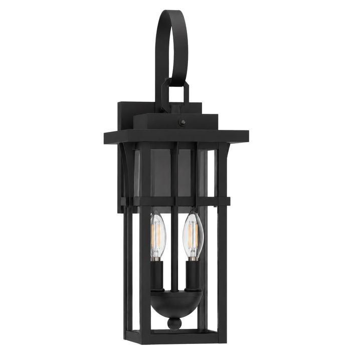 19.7" 2-Light Farmhouse Outdoor Wall Sconce with Dusk to Dawn Photocell, Weatherproof Matte Black Frame &amp; Clear Tempered Glass 