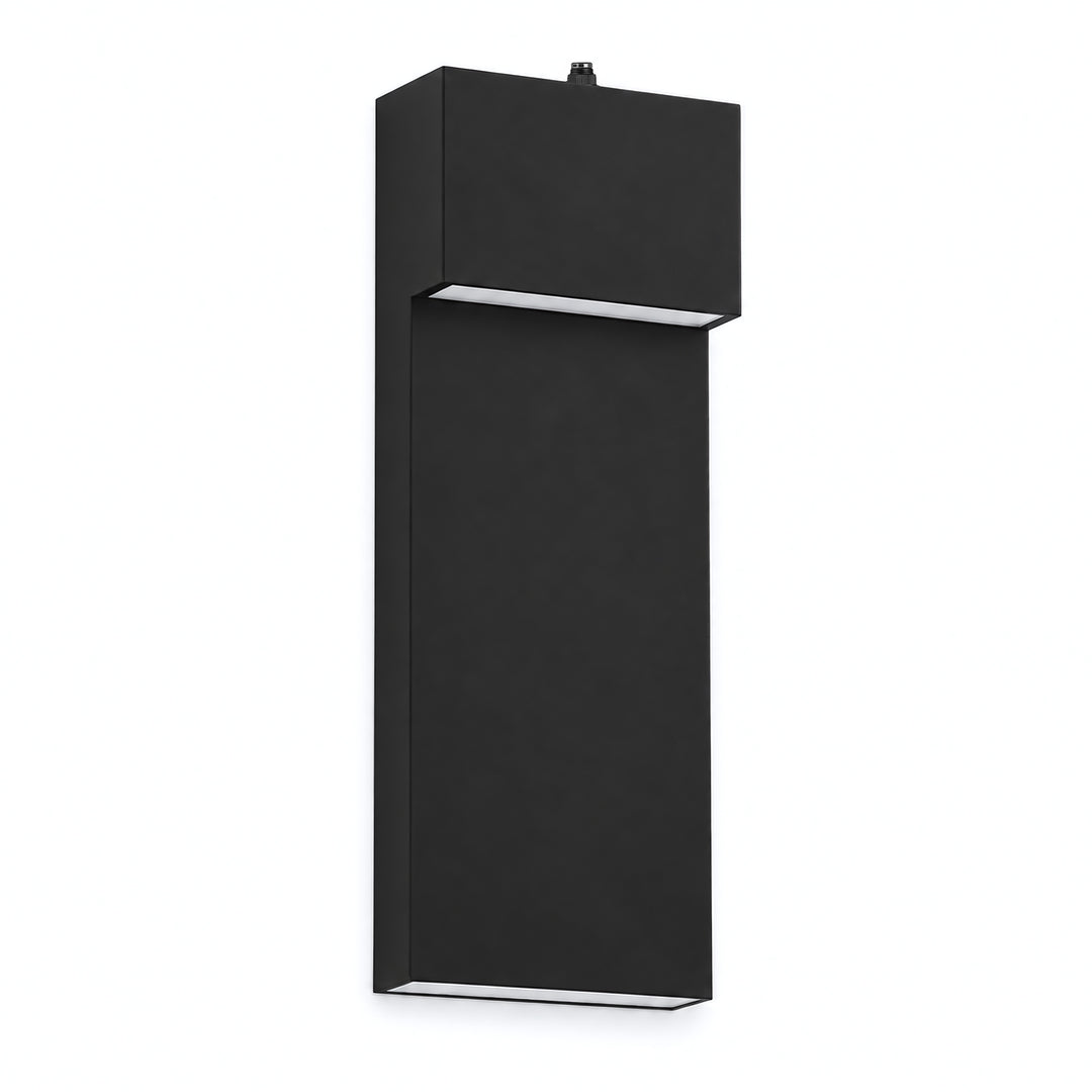 15.1" Modern LED Outdoor Wall Sconce, Dimmable 3000K, Dusk-to-Dawn Sensor, Travertine Stone &amp; Frosted Glass 