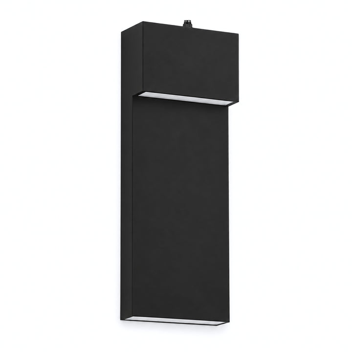 15.1" Modern LED Outdoor Wall Sconce, Dimmable 3000K, Dusk-to-Dawn Sensor, Travertine Stone &amp; Frosted Glass 