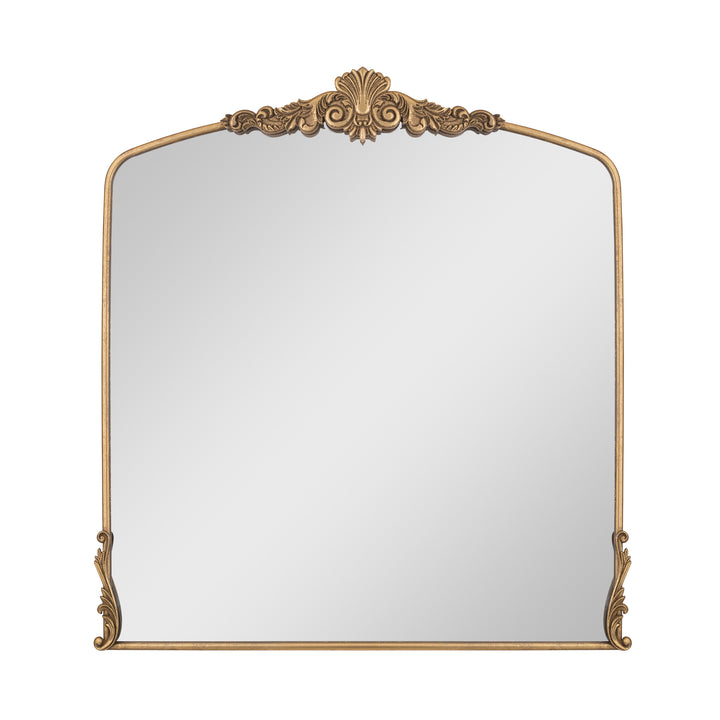 Opulence 37 in. W x 40 in. H Baroque Carved Vintage Gold Arched Framed Wall Bathroom Vanity Mirror #30002