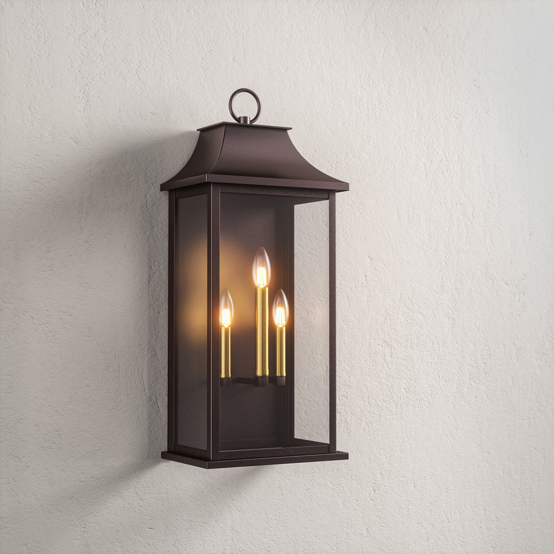 Maxax 25-Inch Bronze Outdoor Wall Lantern, 3-Light Dusk to Dawn Outdoor Wall Sconce for Porch, Patio #7008