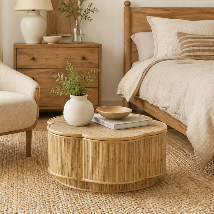 31.5" Solid Wood End Table with Storage for Living Room & Bedroom #25046