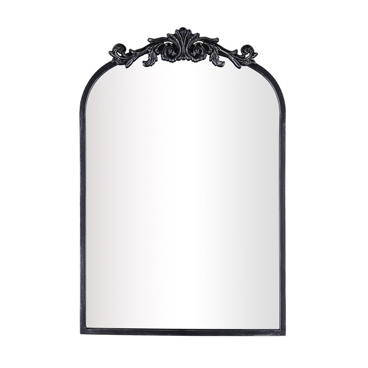 Opulence 20 in. W x 30 in. H Vintage Carved Arched Framed Wall Bathroom Vanity Mirror in Cast Iron Floral #31009