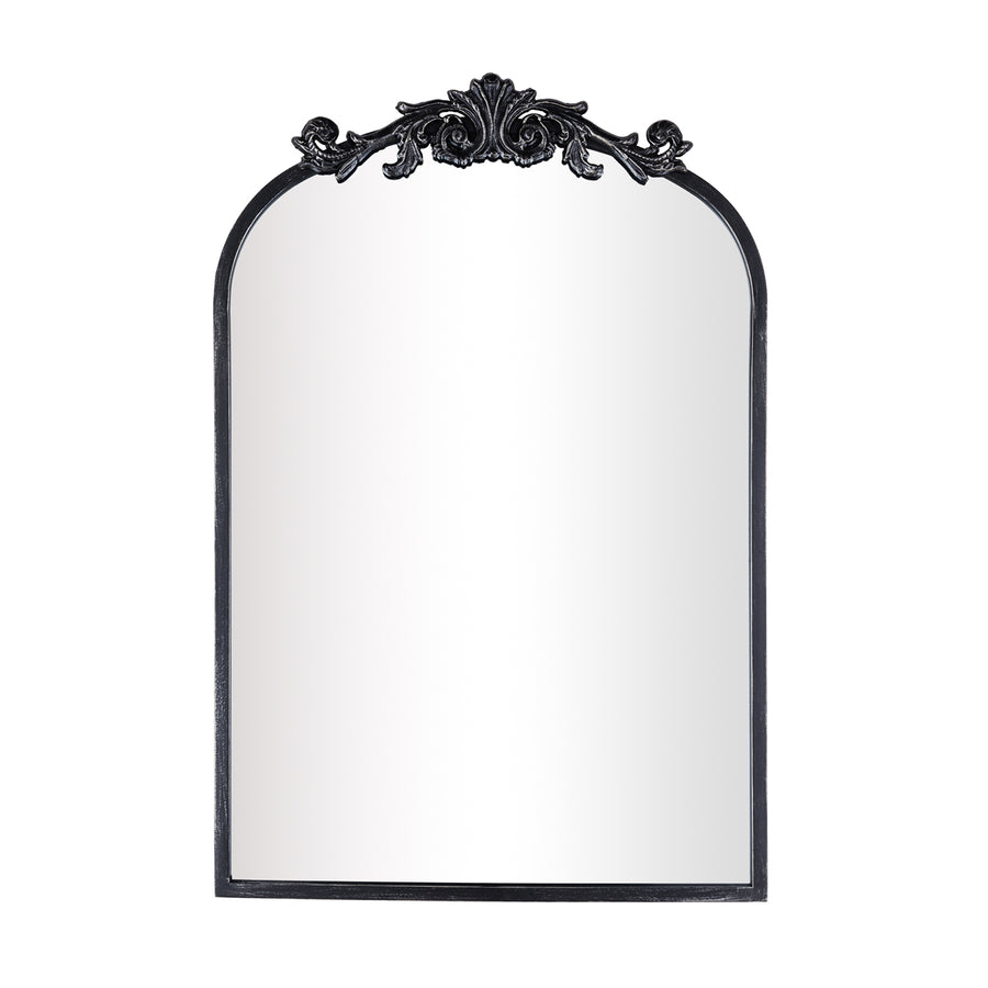 Opulence 20 in. W x 30 in. H Vintage Carved Arched Framed Wall Bathroom Vanity Mirror in Cast Iron Floral #31009