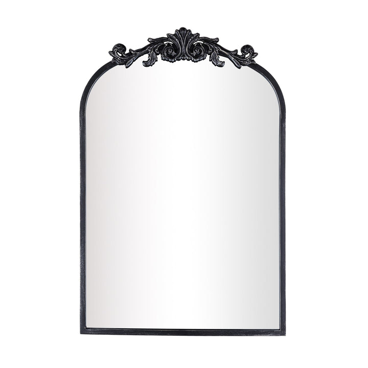 Opulence 20 in. W x 30 in. H Vintage Carved Arched Framed Wall Bathroom Vanity Mirror in Cast Iron Floral #31009