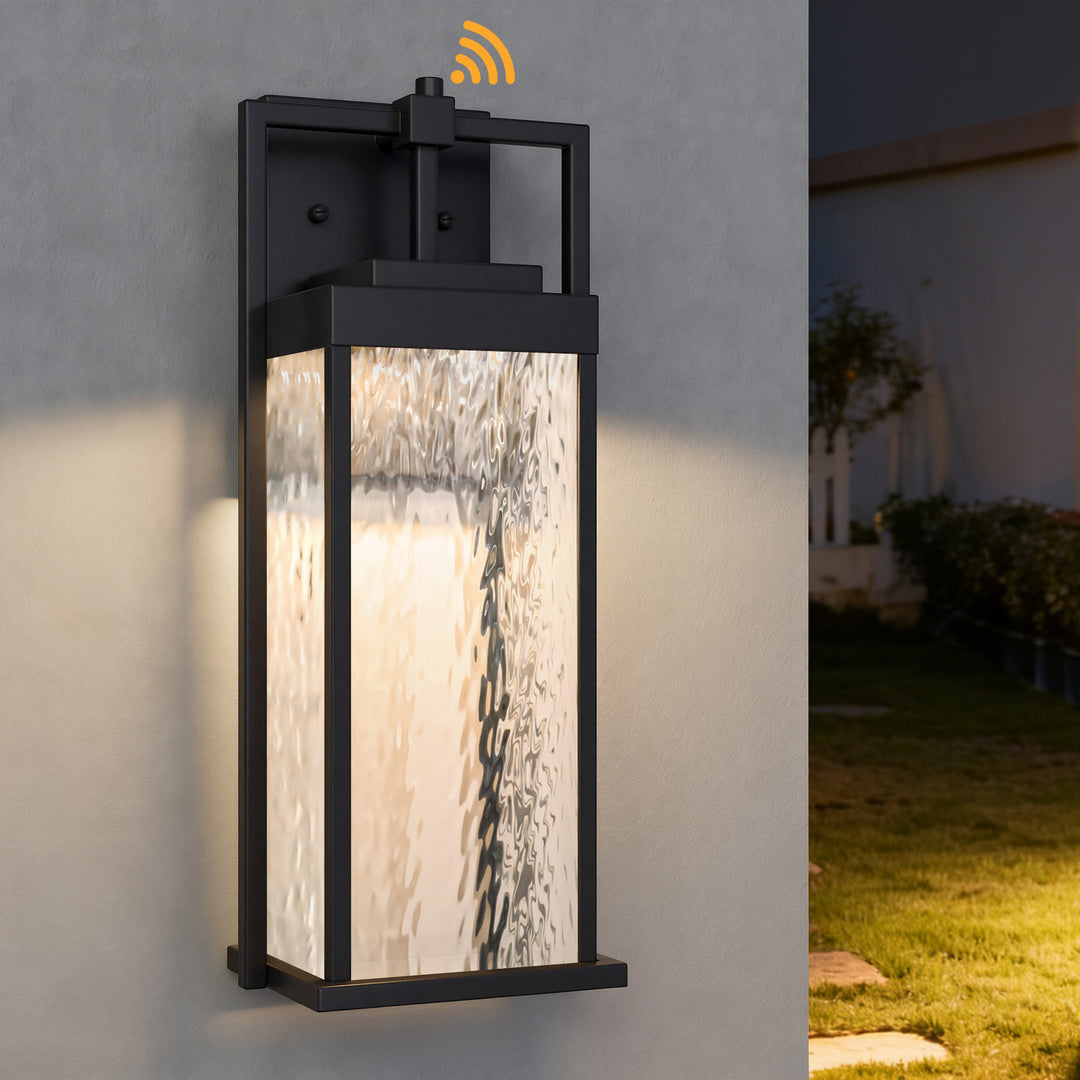 Terrain 18'' H Dimmable LED Black Iron Water Ripple Glass Outdoor Wall Light with Dusk to Dawn #OW7099