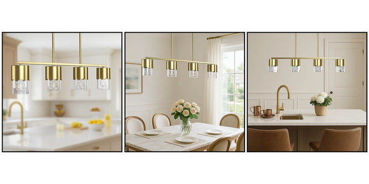 Glimmer 4-Light Metal And Glass Modern Linear Pendant Light With Adjustable Rod For Kitchen Island #29032