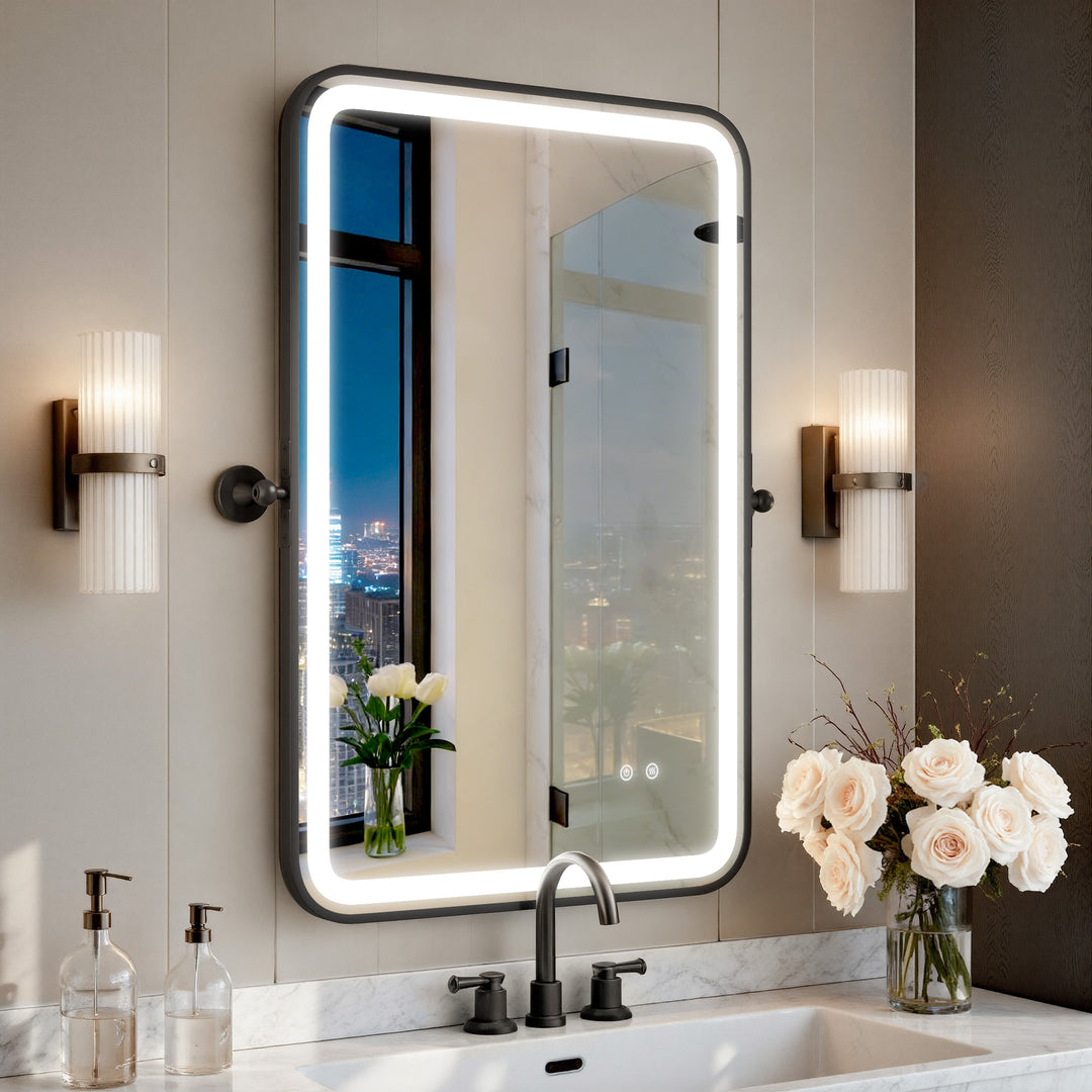Elevate Home Modern Led Framed Tempered Anti-fog Dimmable 3-color Wall Mounted Vanity Mirror For Bathroom #52001