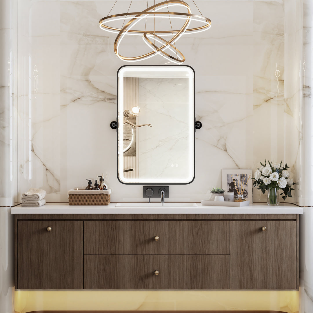 Elevate Home Modern Led Framed Tempered Anti-fog Dimmable 3-color Wall Mounted Vanity Mirror For Bathroom #52001