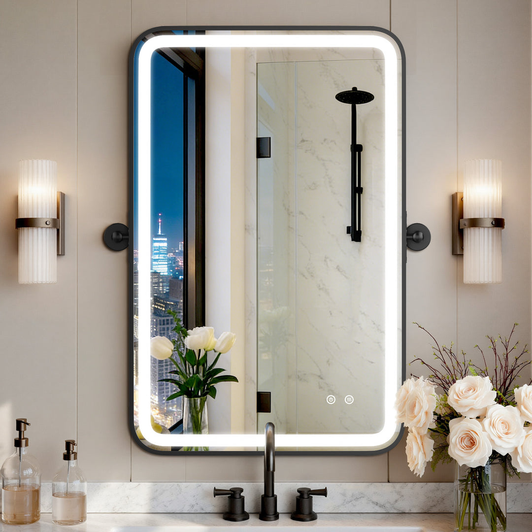 Elevate Home Modern Led Framed Tempered Anti-fog Dimmable 3-color Wall Mounted Vanity Mirror For Bathroom #52001
