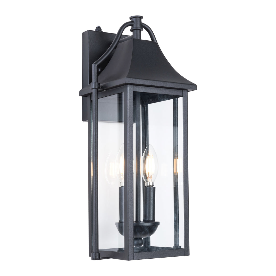 Lawyettle 18" Outdoor Wall Lantern with Dusk to Dawn Sensor, 2-Light Waterproof Brown Wall Sconce with Glass for Porch, Garage, Front Door, Patio #7040
