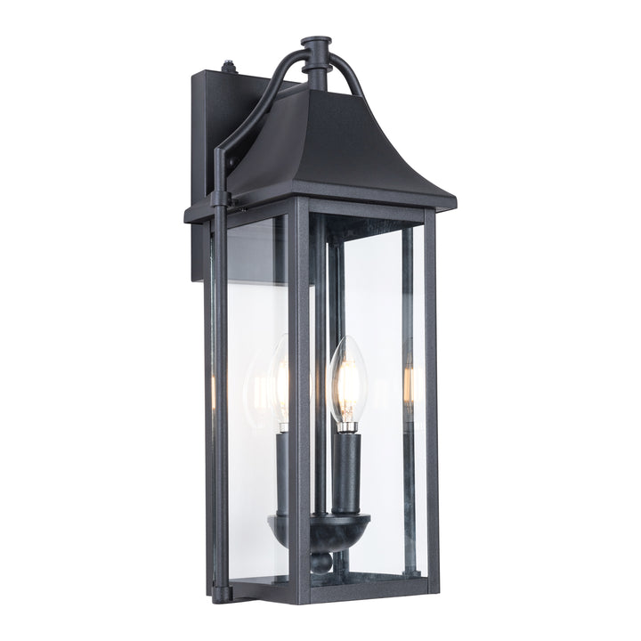 Lawyettle 18" Outdoor Wall Lantern with Dusk to Dawn Sensor, 2-Light Waterproof Brown Wall Sconce with Glass for Porch, Garage, Front Door, Patio #7040