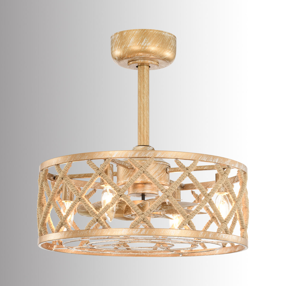 Maxax 19" Boho Caged Low Profile Ceiling Fan with Light and Remote, Stepless Color Temperature & 6 Speeds, Farmhouse Flush Mount Fan for Bedroom, Kitchen, Living Room, Kids Room #26001