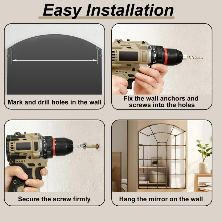 Reflect Vintage Metal Framed Arch Bronze Window & Wall Mantel Mirror For Living Room Entryway #30005