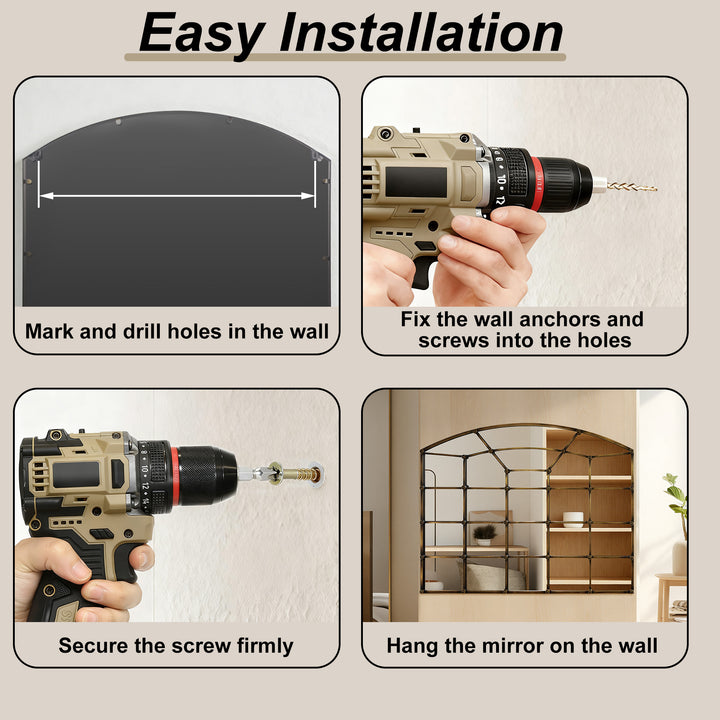 Reflect Vintage Metal Framed Arch Bronze Window & Wall Mantel Mirror For Living Room Entryway #30005