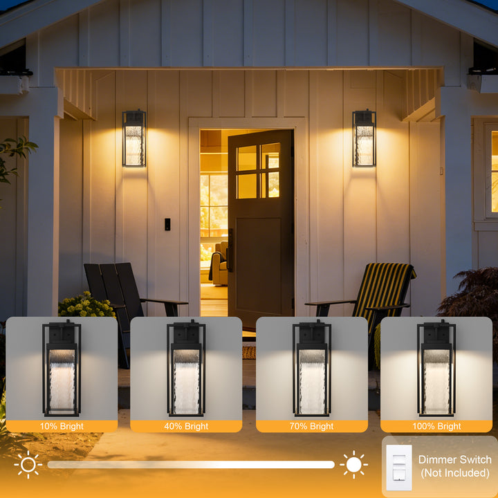 Terrain 18'' H Dimmable LED Black Iron Water Ripple Glass Outdoor Wall Light with Dusk to Dawn #OW7099