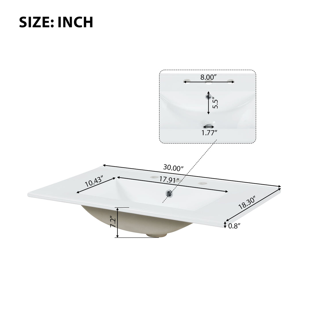 30'' Single Bathroom Vanity Cabinet With Ceramic Top #BV-008-30GN