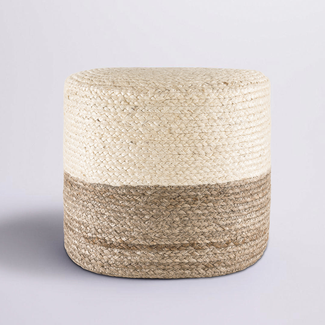 Tranquil 18" Wide Natural Jute Pouf Ottoman Hand-Braided Round Farmhouse Footrest Pouffe Floor Cushion For Living Room Bedroom #37PF