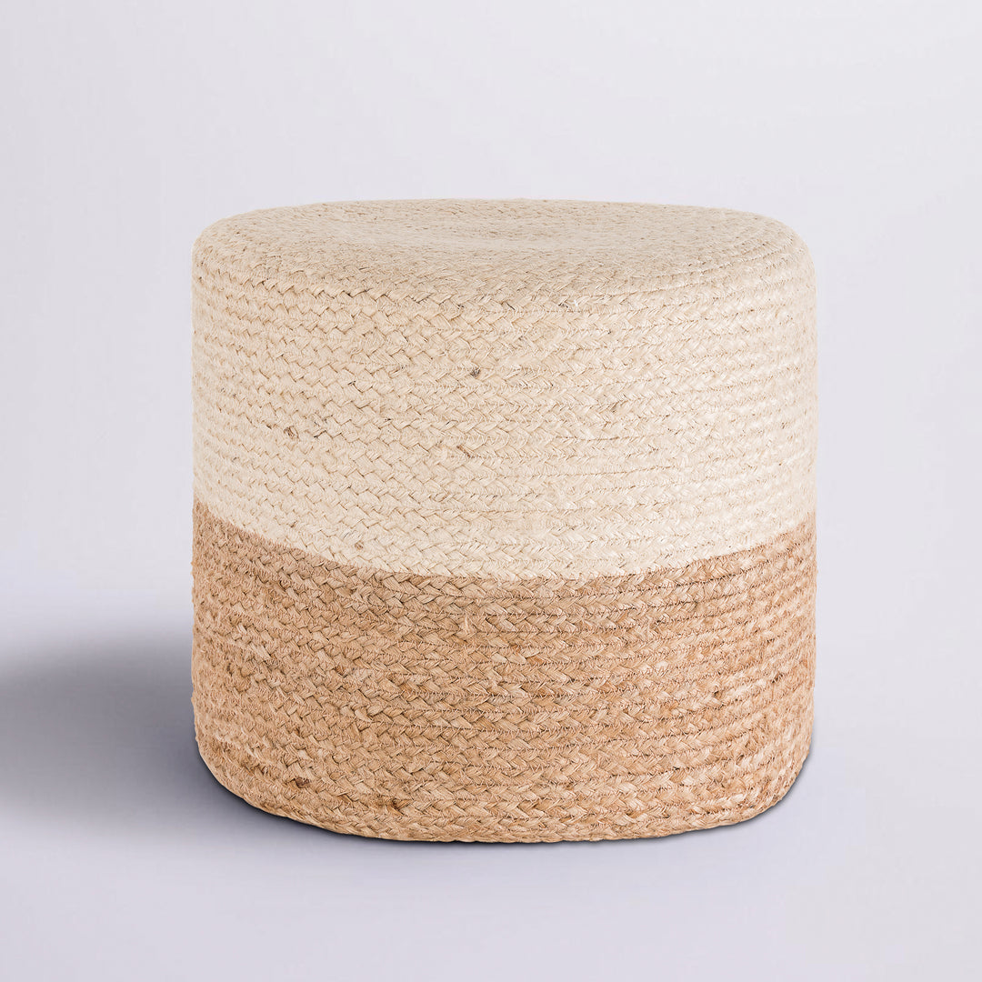 Tranquil 18" Wide Natural Jute Pouf Ottoman Hand-Braided Round Farmhouse Footrest Pouffe Floor Cushion For Living Room Bedroom #37PF