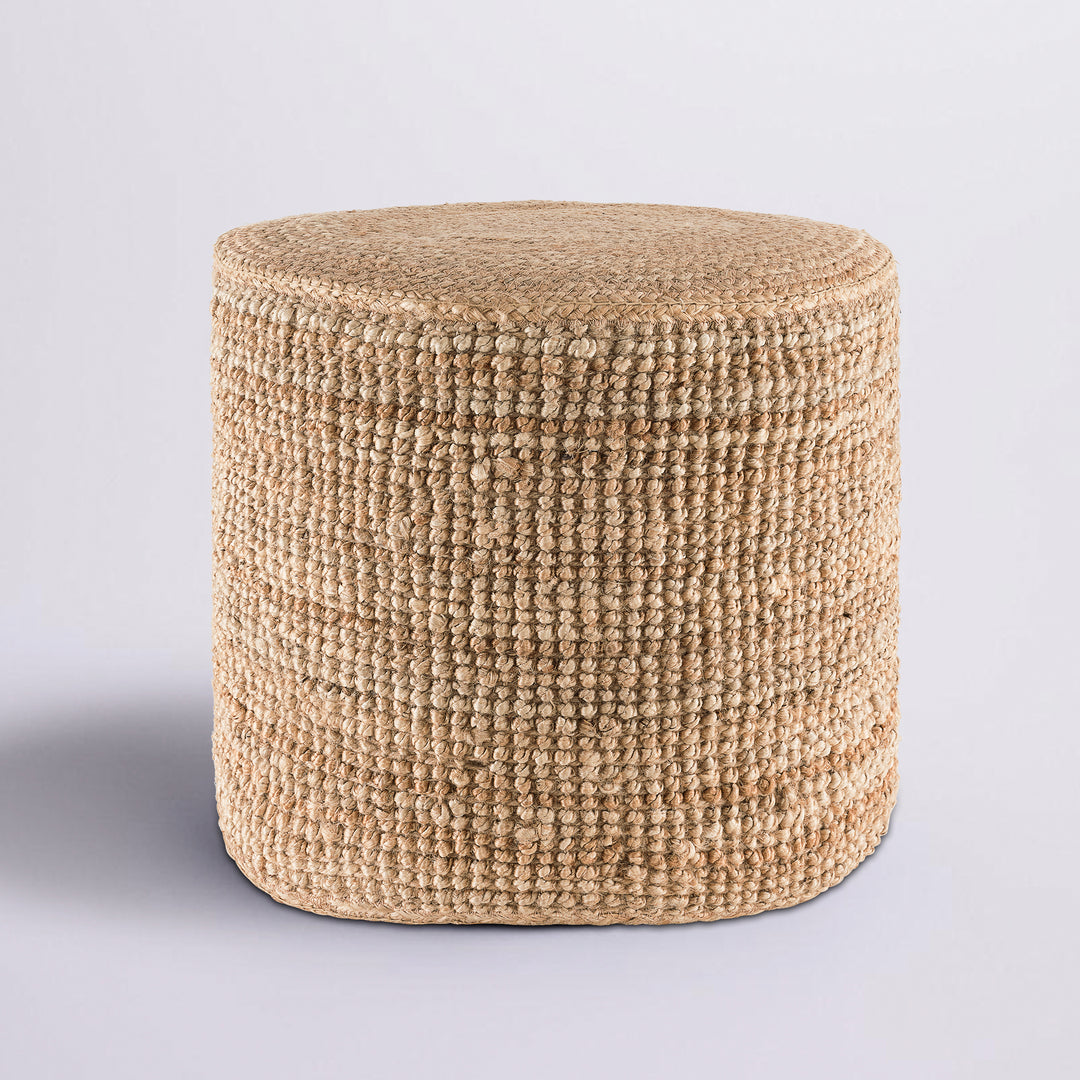 Tranquil 18" Wide Natural Jute Pouf Ottoman Hand-Braided Round Farmhouse Footrest Pouffe Floor Cushion For Living Room Bedroom #37PF