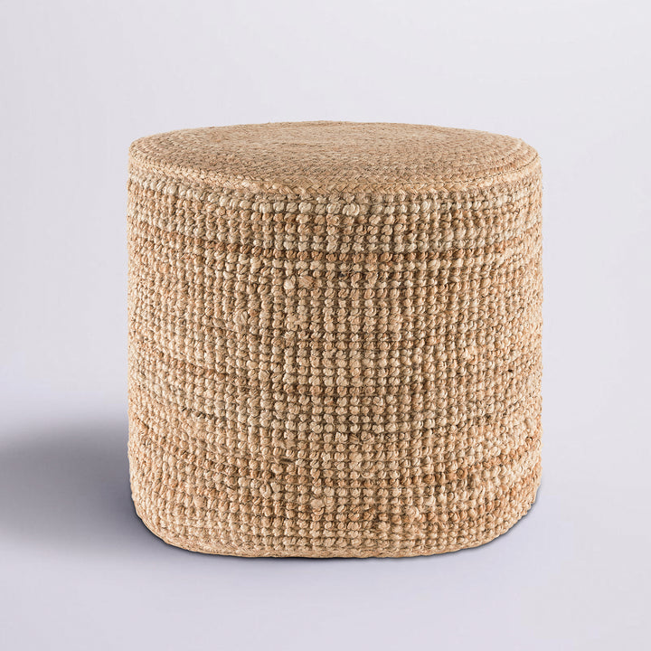 Tranquil 18" Wide Natural Jute Pouf Ottoman Hand-Braided Round Farmhouse Footrest Pouffe Floor Cushion For Living Room Bedroom #37PF