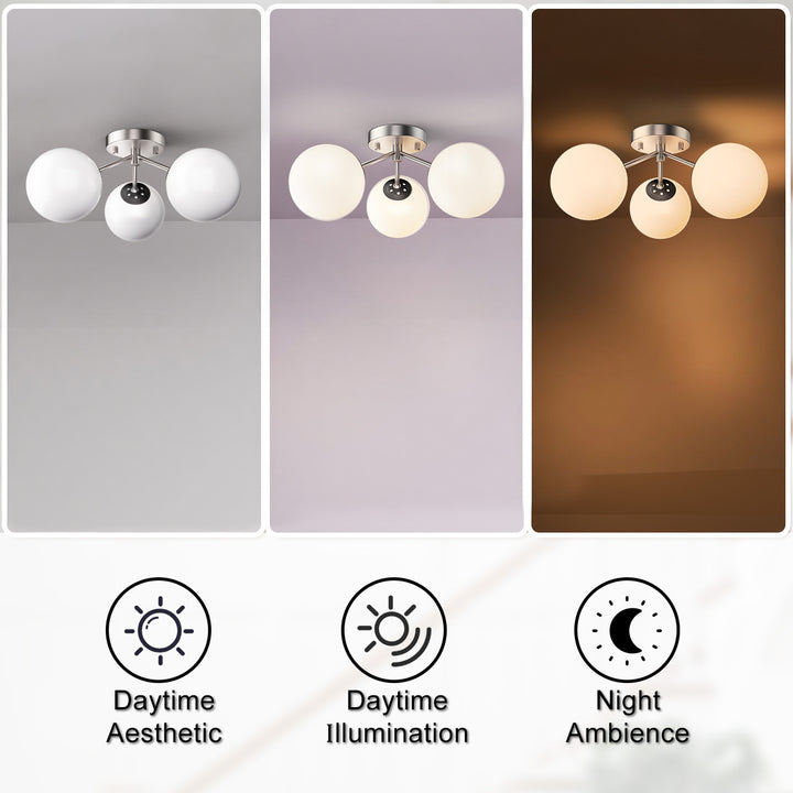 Maxax 3 Globe Ceiling Light 17 Inch Mid Century Modern Semi Flush Mount Ceiling Light Fixture for Bedroom,Living Room,Dinning Room, Foyer, Hallway #19228