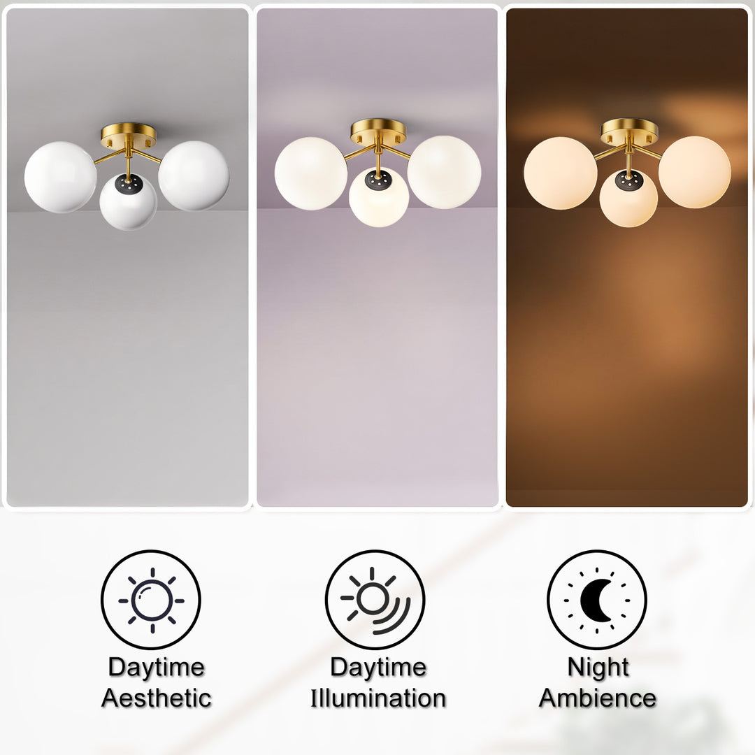 Maxax 3 Globe Ceiling Light 17 Inch Mid Century Modern Semi Flush Mount Ceiling Light Fixture for Bedroom,Living Room,Dinning Room, Foyer, Hallway #19228