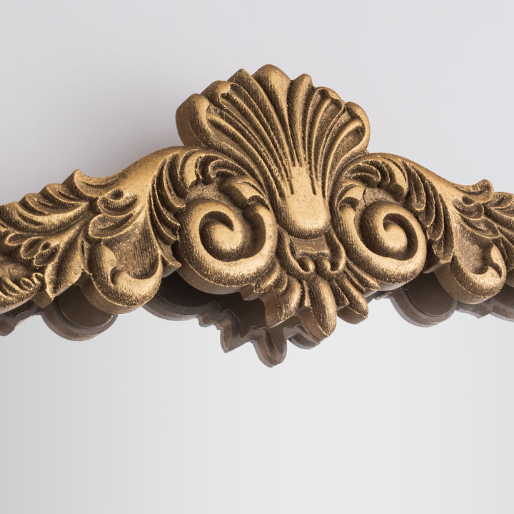 Opulence 37 in. W x 40 in. H Baroque Carved Vintage Gold Arched Framed Wall Bathroom Vanity Mirror #30002