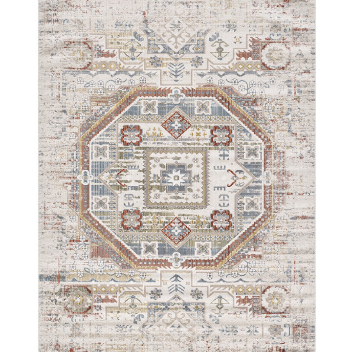 4modernhome BOHO Centre Geometry Medal Boho Turkish Rug with Fringe Cream/Navy blue/yellowish #TB01