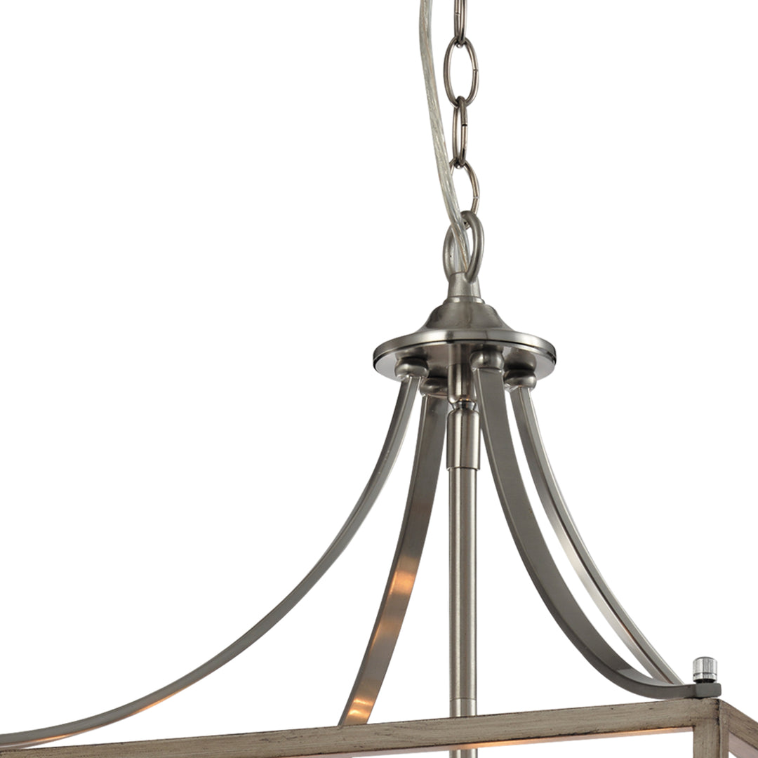 Maxax 3 - Light Lartern Square / Rectangle Wood / Sand Nickel Pendant With Wrought Iron #MX21031-3WD