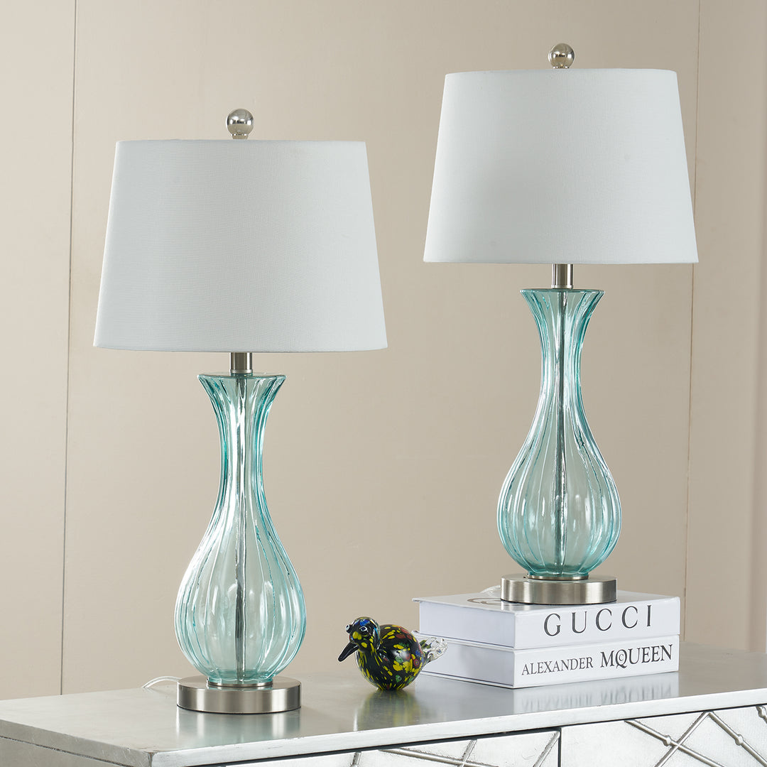 Maxax Blue and Silver Glass Bedside Table Lamp Set of 2