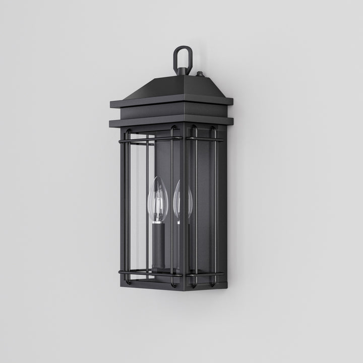 Solstice 2 - Light 16''H Black Iron Tempered Glass Outdoor Wall Light With Dusk To Dawn #7083
