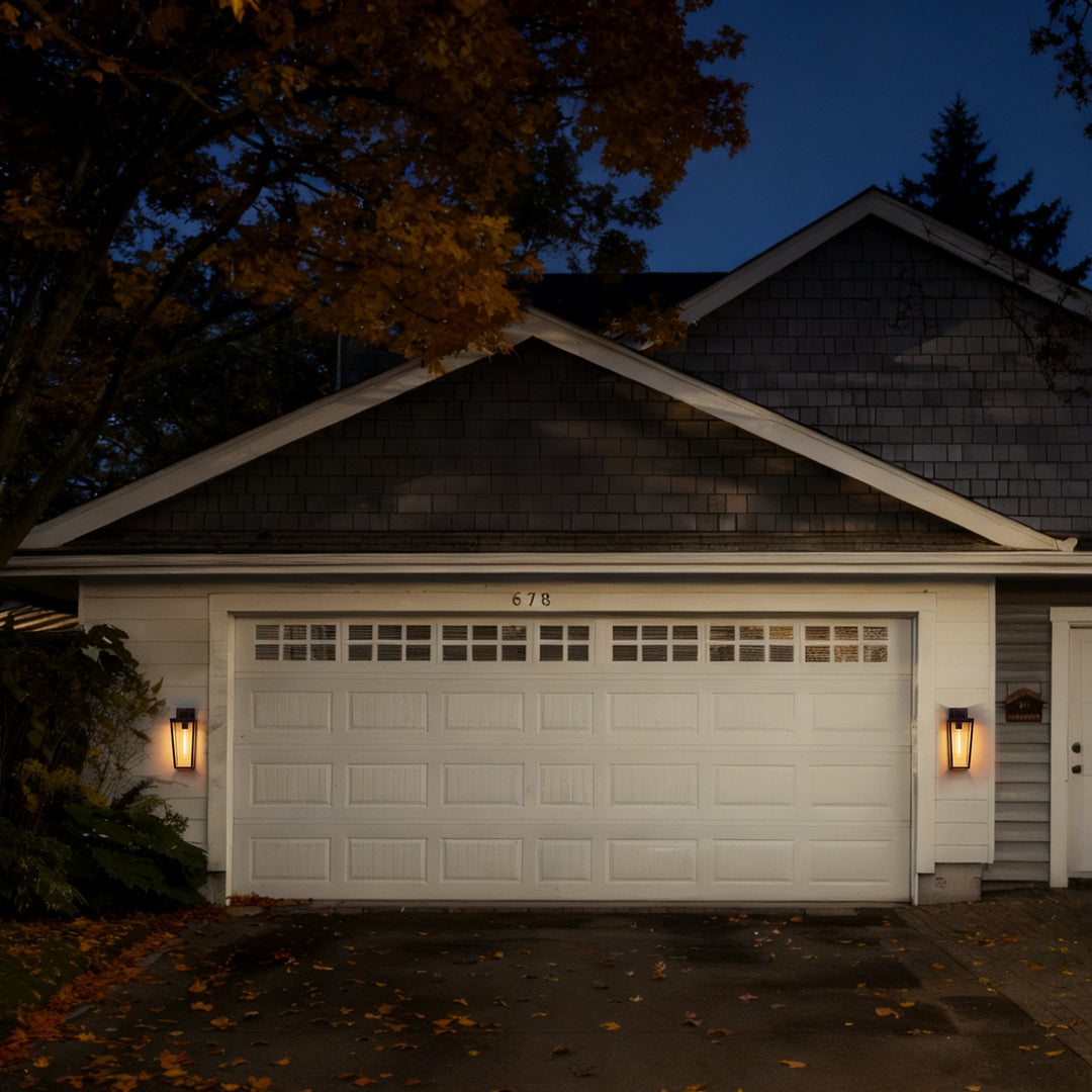 Solstice 16''H Black Wrought Iron Clear Tempered Glass Outdoor Wall Light With Dusk To Dawn #OW7097