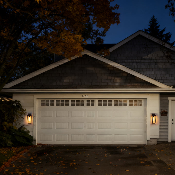 Solstice 16''H Black Wrought Iron Clear Tempered Glass Outdoor Wall Light With Dusk To Dawn #OW7097