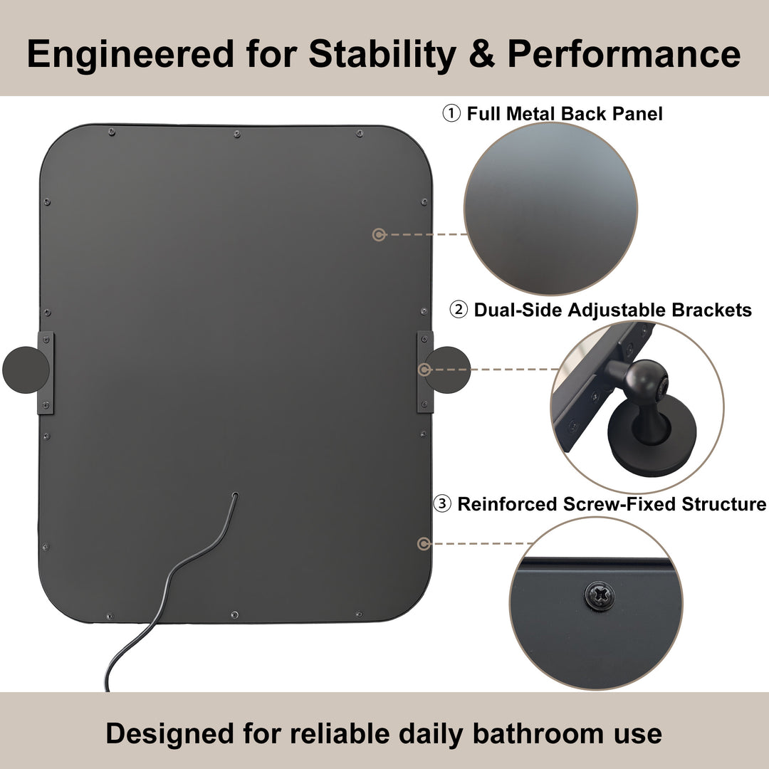 Elevate Home Modern Led Framed Tempered Anti-fog Dimmable 3-color Wall Mounted Vanity Mirror For Bathroom #52001