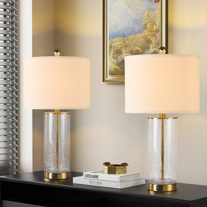 23.25" Modern Glam Glass And Metal Table Lamp With Usb For Living Room/bedroom (Set of 2) #T263