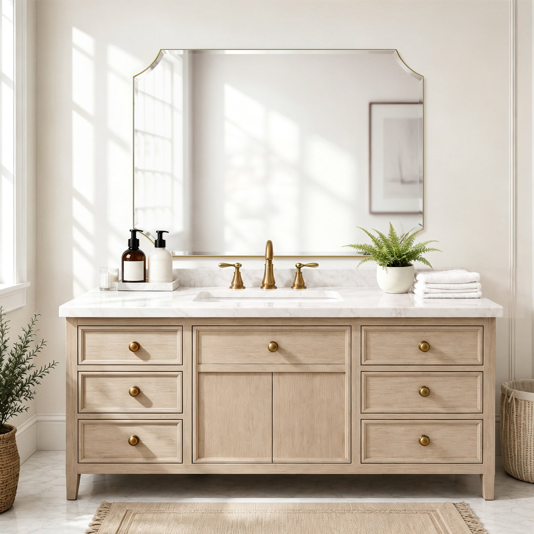 Rectangular Gold Framed Wall Mirror, Stainless Steel Vanity Mirror for Bedroom & Living Room #45001