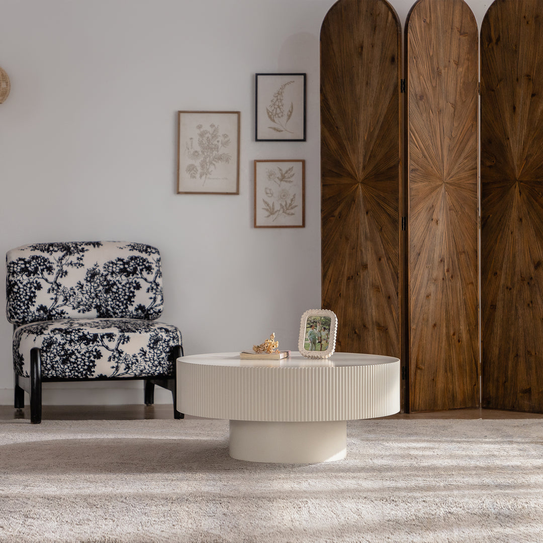 Timeless 31.5 Inch Modern Round Coffee Table With Solid Wood Groove Design For Living Room #25016