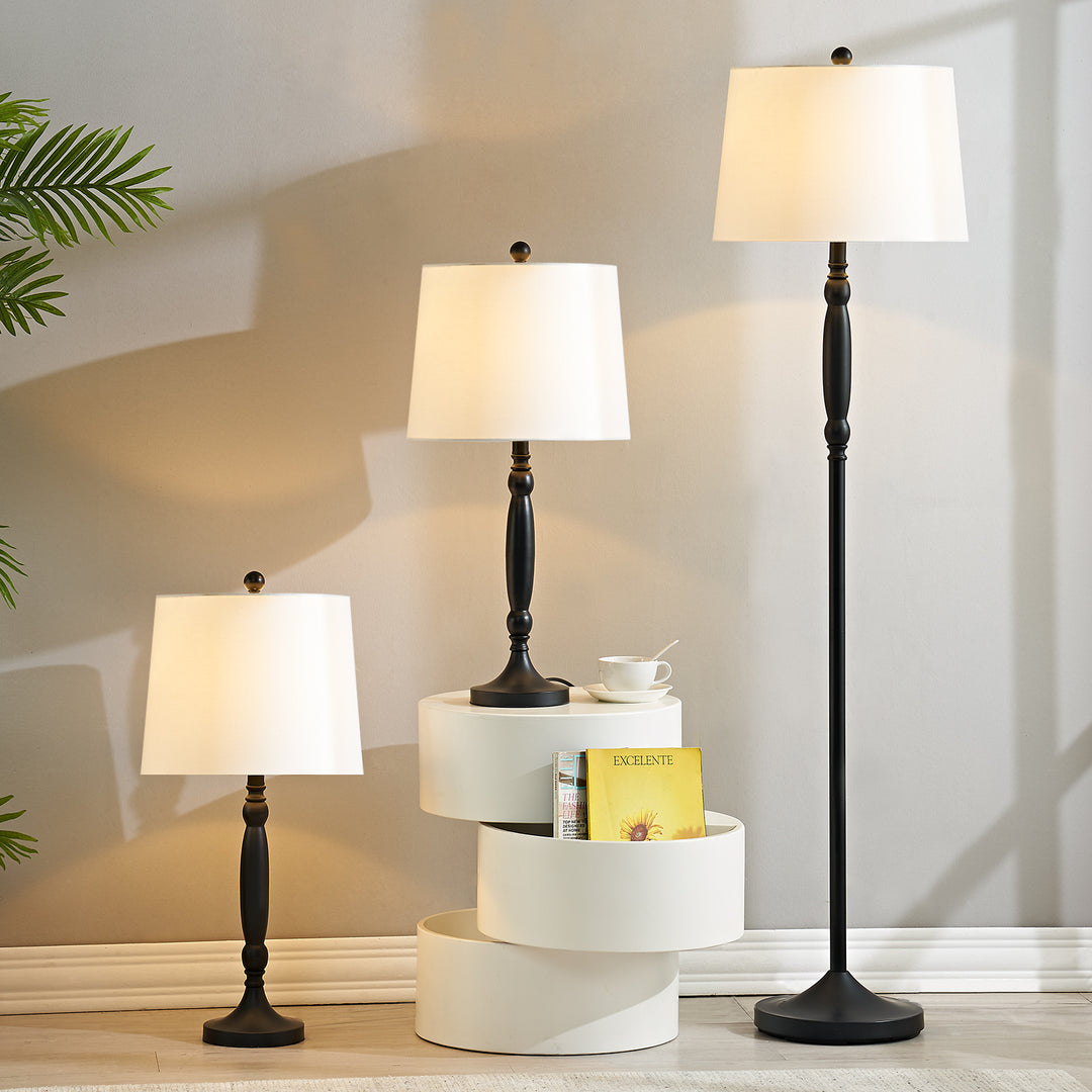 Matte Traditional Floor & Table Lamp Set (Set of 3) #TF102-BK