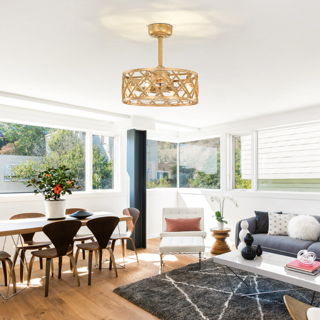 Maxax 19" Boho Caged Low Profile Ceiling Fan with Light and Remote, Stepless Color Temperature & 6 Speeds, Farmhouse Flush Mount Fan for Bedroom, Kitchen, Living Room, Kids Room #26001