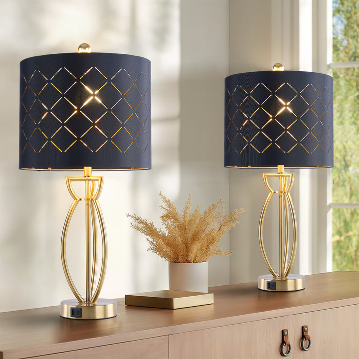 Lustre 24.6'' Traditional Gold Metal Table Lamp With Usb For Living Room/Bedroom #T274