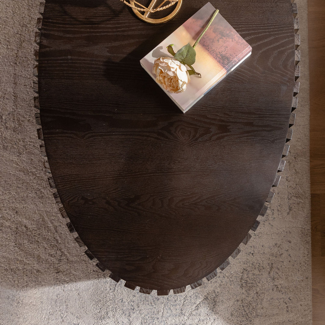 Timeless Round Coffee Table Handcrafted Relief Wooden Olive-Shaped Tea Table For Living Room #25013