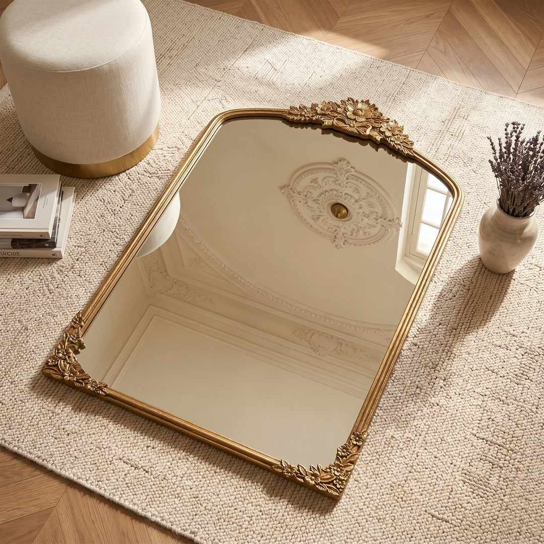 Panorama Vintage Iron Gold Baroque Metal Arched Vanity Mirror For Bedroom&living Room #30010