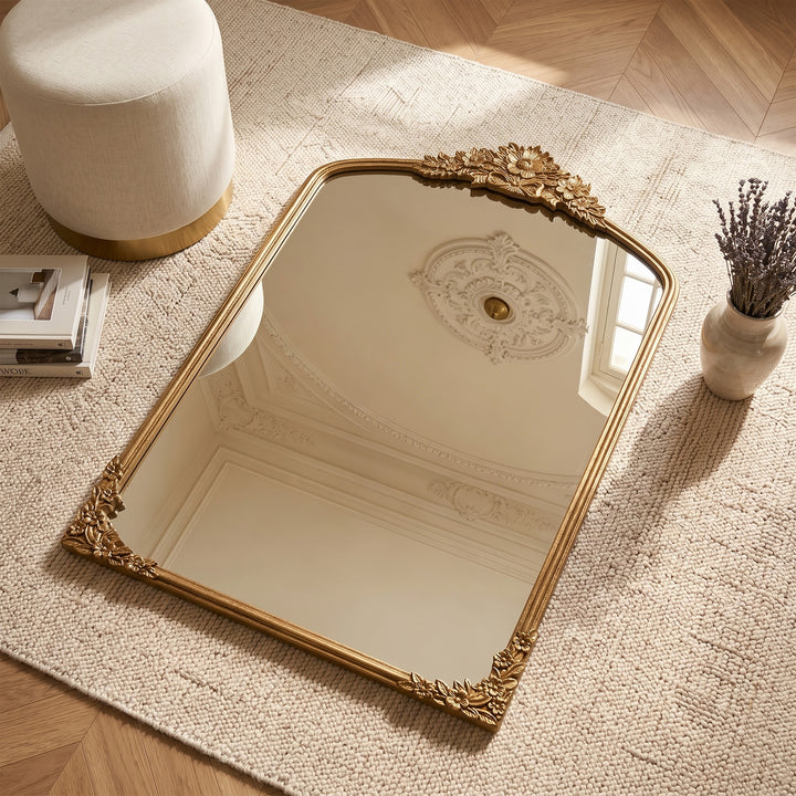 Panorama Vintage Iron Gold Baroque Metal Arched Vanity Mirror For Bedroom&living Room #30010