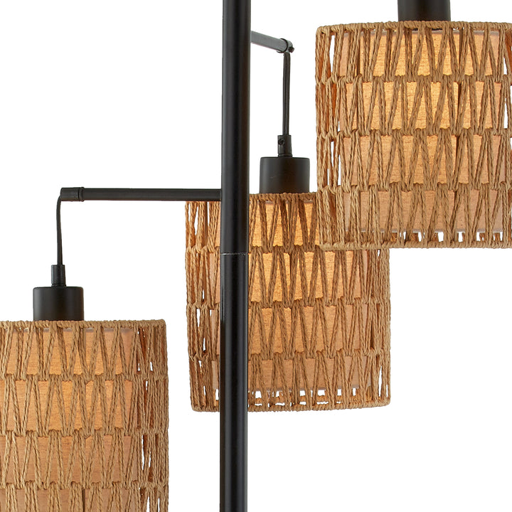 Maxax 65" Boho Rattan Floor Lamp, 3 Lights Farmhouse Tree Standing Lamp with Rattan Shades, Multi Head Vintage Tall Floor Lights for Bedroom, Living Room, Office #F65