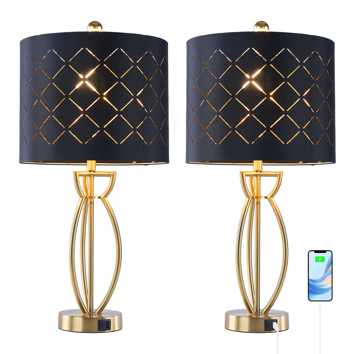 Lustre 24.6'' Traditional Gold Metal Table Lamp With Usb For Living Room/Bedroom #T274
