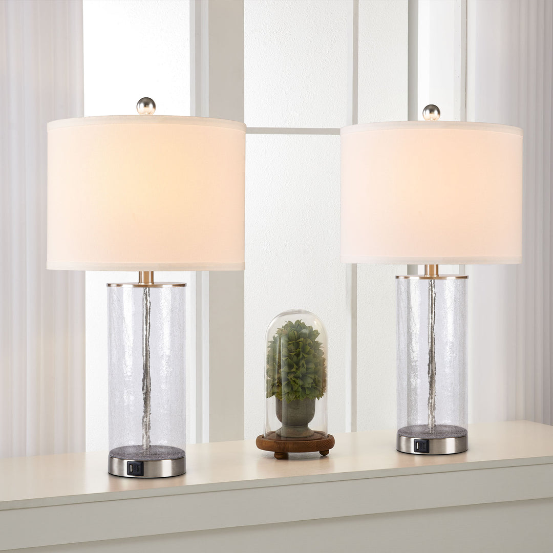 23.25" Modern Glam Glass And Metal Table Lamp With Usb For Living Room/bedroom (Set of 2) #T263